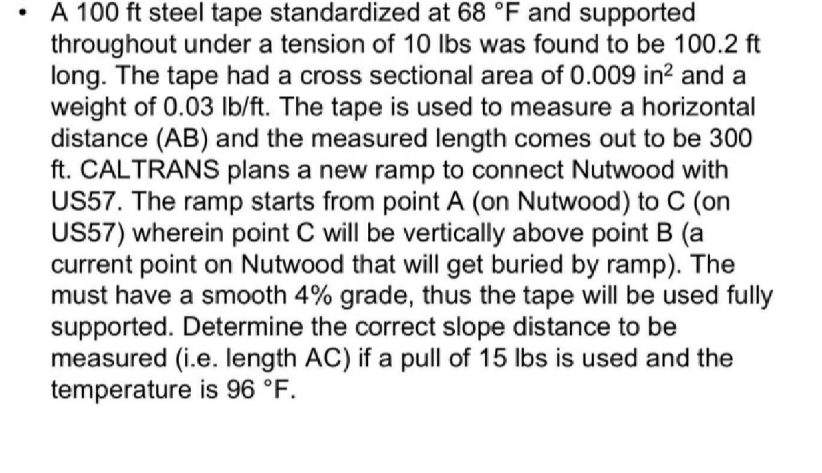 Solved A 100 ft steel tape standardized at 68 °F and supported