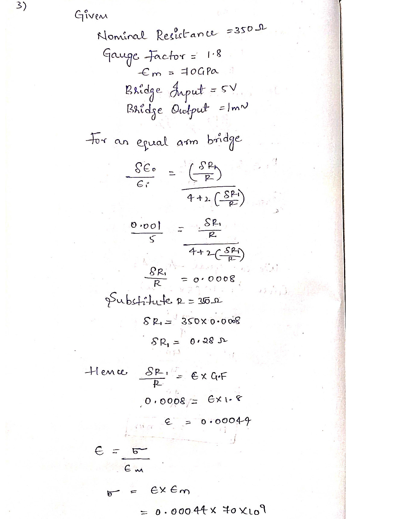 Solved 3. (10pt) A strain gauge that has a nominal resistance of 350 Q