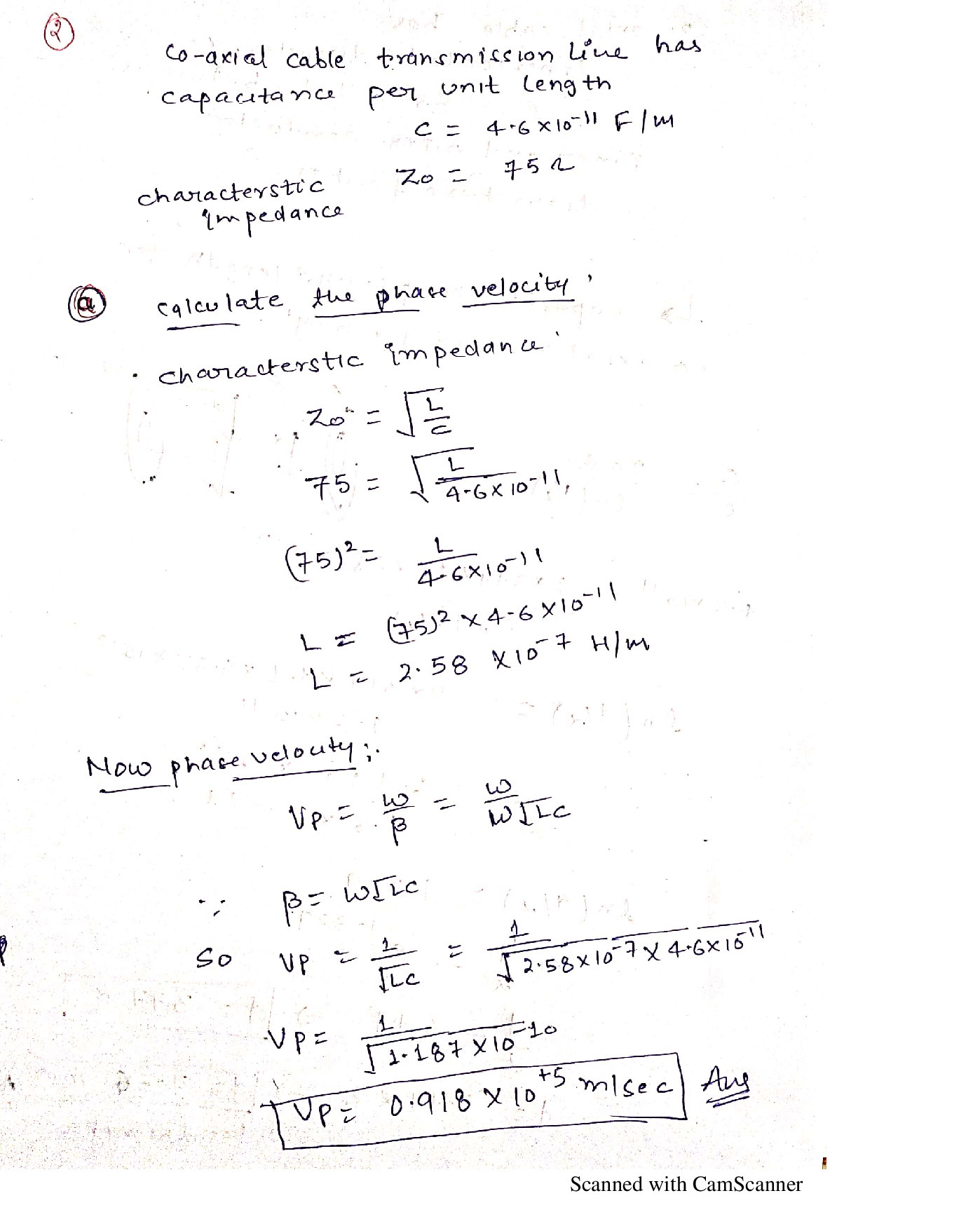Solved A coaxial cable transmission line has capacitance per unit length C = TutorBin