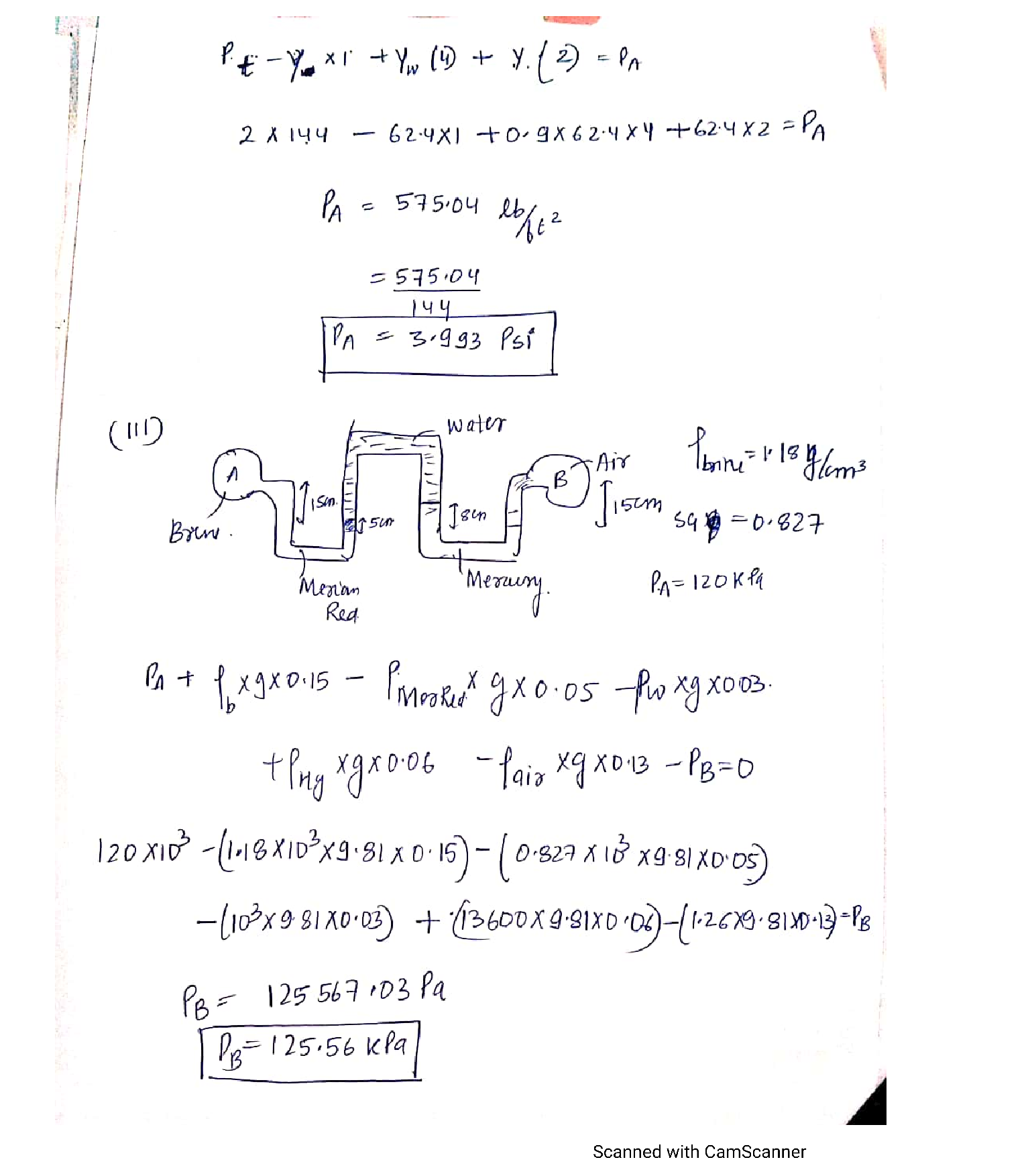 Solved The pressure at point A, shown in the figure below, is 500 kPa