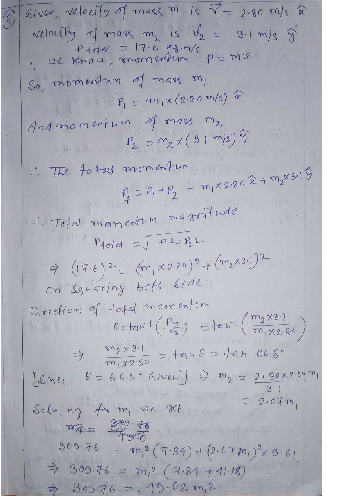 solved-7-object-1-has-a-mass-m-and-a-velocity-v-2-80-m-s-x